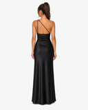 Solene Satin One Shoulder Maxi Dress - Black