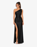 Solene Satin One Shoulder Maxi Dress - Black