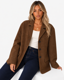 Emilie Suede-Look Tailored Blazer - Brown