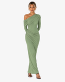 Valentina Off Shoulder Draped Maxi Dress - Green