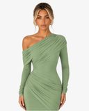 Valentina Off Shoulder Draped Maxi Dress - Green