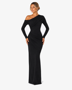 Valentina Off Shoulder Draped Maxi Dress - Black
