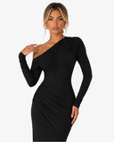 Valentina Off Shoulder Draped Maxi Dress - Black