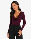 Vera Cowl Neck Long Sleeve Bodysuit - Burgundy