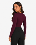 Vera Cowl Neck Long Sleeve Bodysuit - Burgundy