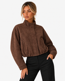 Veronique Suede-Look Bomber Jacket - Brown