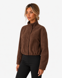 Veronique Suede-Look Bomber Jacket - Brown