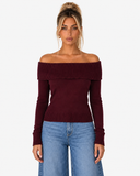 Viviane Off-Shoulder Knit Jumper - Burgundy