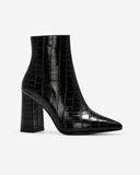 Violetta Croc-Effect Block Heel Ankle Boots in Black, product photograph 1.