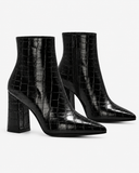 Violetta Croc-Effect Block Heel Ankle Boots in Black, product photograph 2.