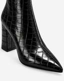 Violetta Croc-Effect Block Heel Ankle Boots in Black, product photograph 3.