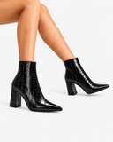 Violetta Croc-Effect Block Heel Ankle Boots in Black, product photograph 4.