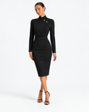 Adeline Stand-Collar Side-Lapel Dress in Black, product view 1