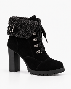 Romina black boots, side view showing the platform sole and lace-up front.