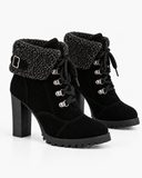Romina black boots, pair viewed at an angle.