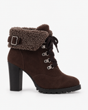 Romina brown boots, side view showing the platform sole and lace-up front.