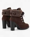 Romina brown boots, rear view showing the heels and folded cuffs.