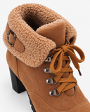 Romina light brown boots, close-up of the folded cuff and heel.