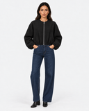 Aveline Black zip-up baseball jacket, front view