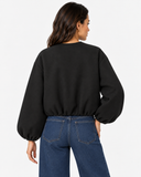 Aveline Black zip-up baseball jacket, back view