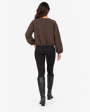 Aveline Brown zip-up baseball jacket, back view