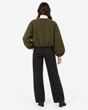 Aveline Army Green zip-up baseball jacket, back view
