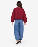 Aveline Wine Red zip-up baseball jacket, back view