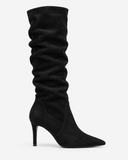 Ines black boots, side view showing the pointed toe and stiletto heel.