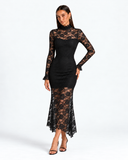 Celeste High Neck Lace Maxi Dress - Black