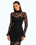 Celeste High Neck Lace Maxi Dress - Black