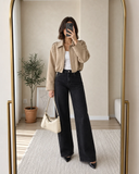 Alice Suede-Look Aviator Jacket - Beige
