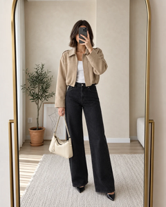 Alice Suede-Look Aviator Jacket - Beige