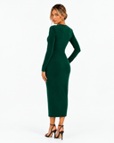 Corinne High-Waist Long-Sleeve Maxi Dress in Dark Green, product view 2