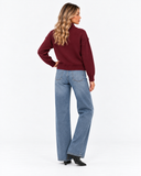 Estelle High Neck Zip Cardigan in dark red – back view