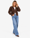 Estelle High Neck Zip Cardigan in brown – front view