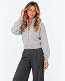 Estelle High Neck Zip Cardigan in grey – three-quarter front view