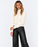 Estelle High Neck Zip Cardigan in white – three-quarter front view