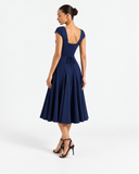 Fleur Back-Strap A-Line Midi Dress in Dark Blue, product view 2