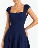 Fleur Back-Strap A-Line Midi Dress in Dark Blue, product view 3