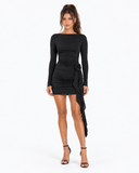 Florence Rosette Long Sleeve Mini Dress in Black, product view 1