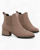 Livia camel boots, pair viewed at an angle.
