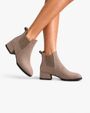 Livia Square Toe Block Heel Ankle Boots in Camel, product photograph 4.