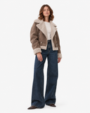 Vespera Suede-Effect Biker Jacket - Chocolate Brown