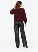 Back view of the wine-red long-sleeve knit sweater.