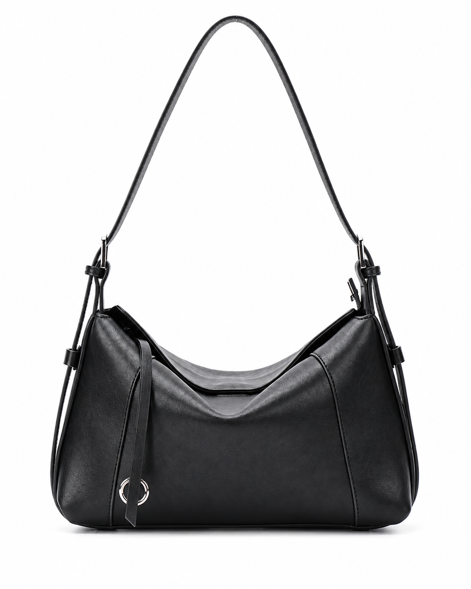 Mara Faux Leather Bag in Black – front studio view on white