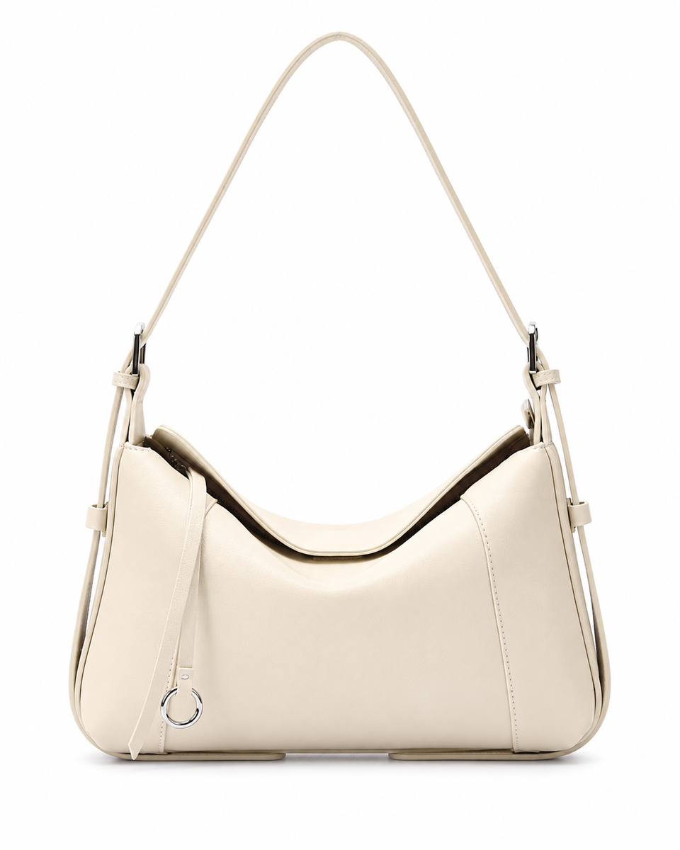 Mara Faux Leather Bag in Ivory – front studio view on white