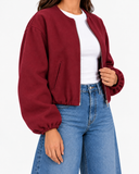 Aveline Zip-Up Bomber Jacket - Burgundy
