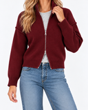 Estelle High Neck Zip Cardigan - Dark Red