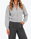 Estelle High Neck Zip Cardigan - Grey