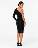 Noelle Sequin One Shoulder Midi Dress in Black, product view 3